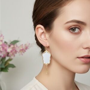 Gold Tone Hand Mirror Drop Earrings Vintage Inspired Whimsical Vanity Statement